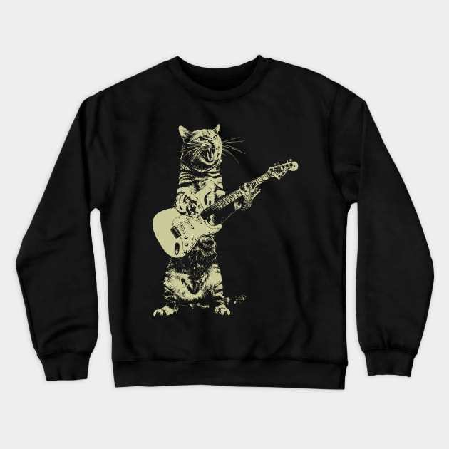 Cat playing guitar Crewneck Sweatshirt by kumtulmabur